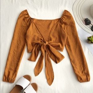 Cropped front tie burnt orange shirt